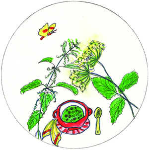 Suppe Kräuter Zeichnung grün