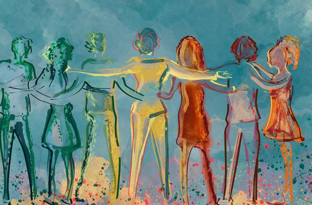 Menschen Freundschaft Gemeinschaft Brüderlichkeit Watercolour bunt